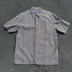 COVA Men's Palm Tree Print Button-Up Shirt Short‎ Sleeve Black White Large